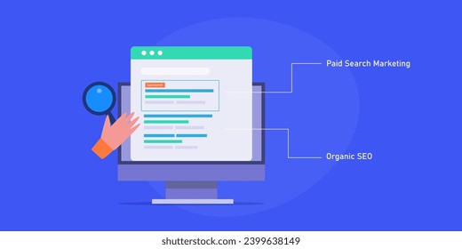 SEO marketing, Search engine marketing, PPC, Organic SEO, SEO ranking - vector illustration background with icons