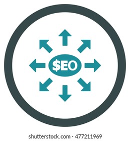Seo Marketing vector bicolor rounded icon. Image style is a flat icon symbol inside a circle, soft blue colors, white background.