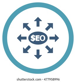 Seo Marketing vector bicolor rounded icon. Image style is a flat icon symbol inside a circle, cyan and blue colors, white background.