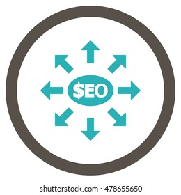 Seo Marketing vector bicolor rounded icon. Image style is a flat icon symbol inside a circle, grey and cyan colors, white background.