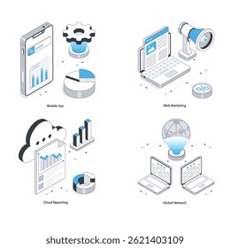 SEO Marketing vector Isometric Illustration. Eps 10 File  Set 11