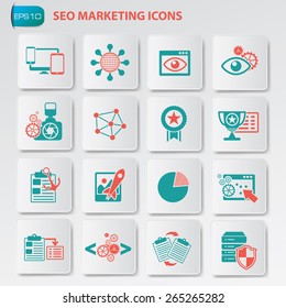 SEO marketing,development and optimization icons on button, clean vector