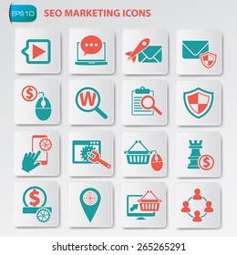 SEO marketing,development and optimization icons on button, clean vector