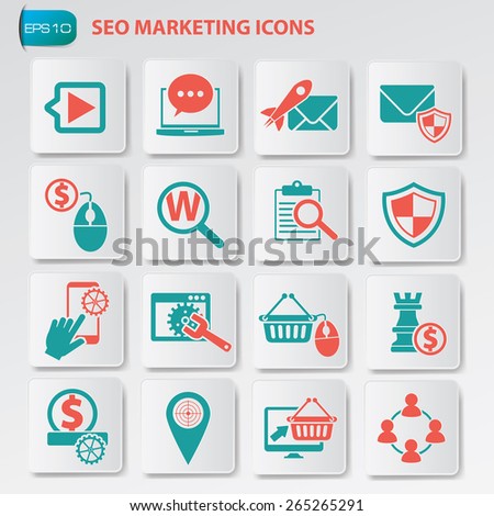 SEO marketing,development and optimization icons on button, clean vector