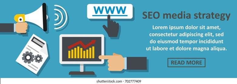 Seo media strategy banner horizontal concept. Flat illustration of seo media strategy banner horizontal vector concept for web