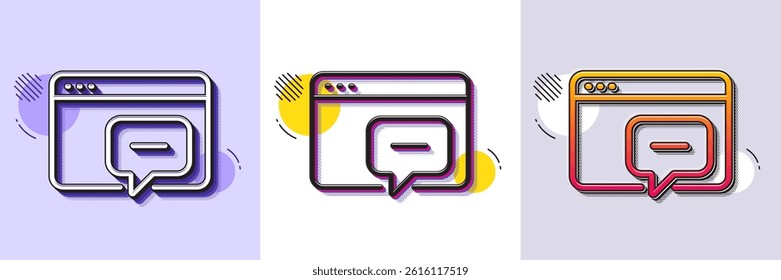 Seo message line icon. Halftone dotted pattern. Gradient icon with grain shadow. Web chat sign. Traffic management symbol. Line seo message icon. Various designs. Vector
