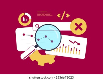 Los errores de SEO como el relleno de Palabras claves, el contenido duplicado, la lentitud del sitio o la falta de metaetiquetas conducen a clasificaciones más bajas, pérdida de tráfico y un bajo rendimiento de Sitio web. Ilustración vectorial aislada