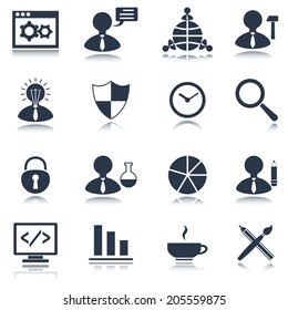 SEO mobile computer website search optimization black icons set isolated vector illustration