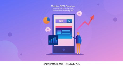 SEO For Mobile Optimized Search Result, Mobile Friendly Website SEO, Increasing Mobile SEO Traffic, - Vector Illustration Landing Page Template