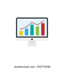Seo monitoring flat icon, seo & development, Chart on monitor sign, a colorful solid pattern on a white background, eps 10.