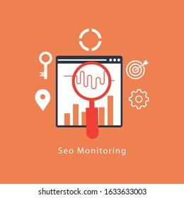 Seo monitoring glyph icon vector on orange background