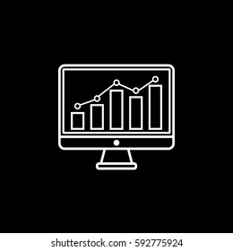 Seo monitoring line icon, seo & development, Chart on monitor sign, a linear pattern on a black background, eps 10.