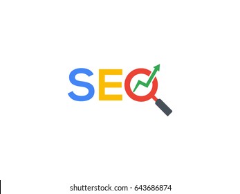 SEO multi color logo with magnifying glass and arrow