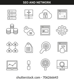 seo and network icons in line style