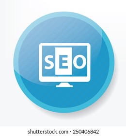 SEO on blue flat button,clean vector