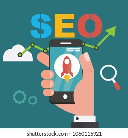 SEO on mobile concept -Research of information in network. Internet search
