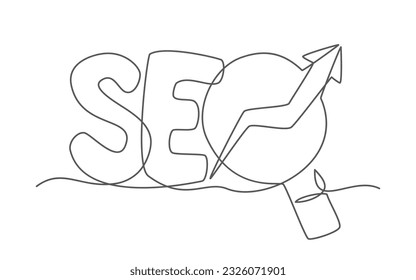 SEO One line drawing on white background