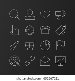 SEO and online marketing fine line modern icon set on the dark background.