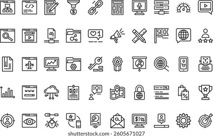 Seo and online marketing icon pack High-Quality Vector Icons Collection with Editable Stroke. Ideal for Professional and Creative Projects