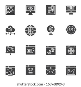 SEO & Online marketing vector icons set, modern solid symbol collection, filled style pictogram pack. Signs, logo illustration. Set includes icons as search engine optimization, website settings