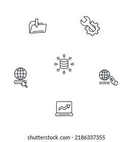 SEO Online Website Web Hosting Technology icons set . SEO Online Website Web Hosting Technology pack symbol vector elements for infographic web