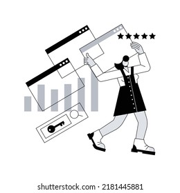 SEO optimization abstract concept vector illustration. Search engines page rank, online digital marketing tools, keyword optimization, link building, measurement and reporting abstract metaphor.