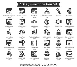 Seo Optimization Black icon set, Vector Icon Set