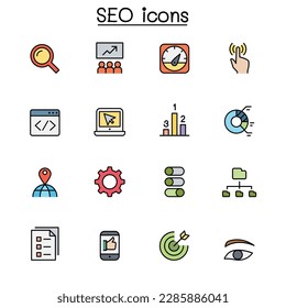 SEO  Optimization color line icon set