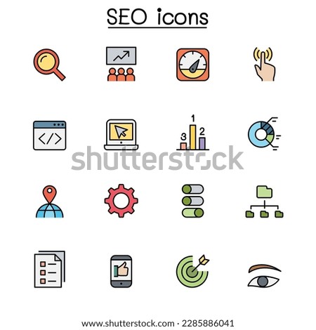 SEO  Optimization color line icon set