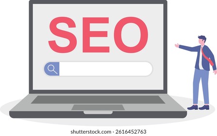 SEO Optimization Concept. Computer with Target and Graphics. Social Media Marketing.

