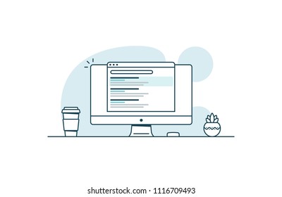 SEO optimization concept. Website promotion. Vector illustration in line art style