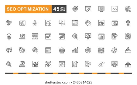 SEO optimization icon. Marketing, target, analytics, search, engine and more line icon. Most popular SEO optimization icons.