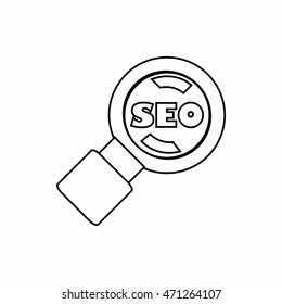 SEO optimization icon in outline style isolated on white background. Promotion symbol