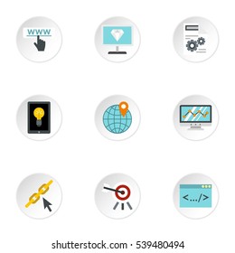 SEO optimization icons set. Flat illustration of 9 SEO optimization vector icons for web
