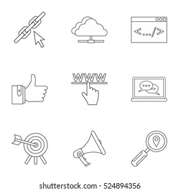 SEO optimization icons set. Outline illustration of 9 SEO optimization vector icons for web