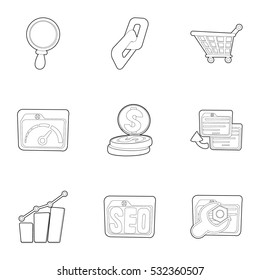 SEO optimization icons set. Outline illustration of 9 seo optimization vector icons for web
