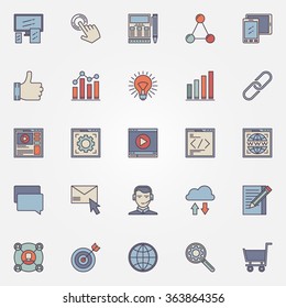 SEO optimization icons set - vector colorful internet signs or logo elements