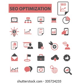 iconos de optimización de seo, símbolos de concepto vectorial establecido para infografías, móviles, sitio web, aplicación
