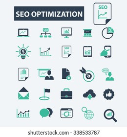 seo optimization  icons, signs vector concept set for infographics, mobile, website, application
