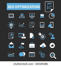 seo optimization  icons, signs vector concept set for infographics, mobile, website, application
