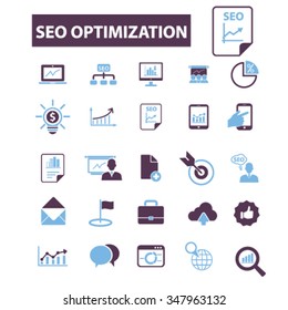 seo optimization  icons, signs vector concept set for infographics, mobile, website, application