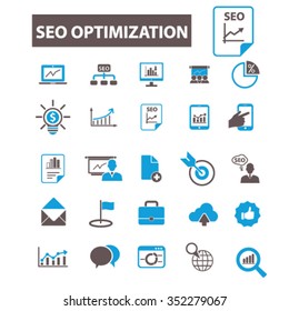 iconos de optimización de seo, símbolos de concepto vectorial establecido para infografías, móviles, sitio web, aplicación
