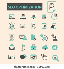 seo optimization  icons, signs vector concept set for infographics, mobile, website, application
