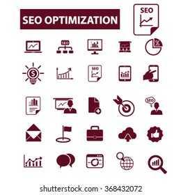 seo optimization  icons, signs vector concept set for infographics, mobile, website, application
