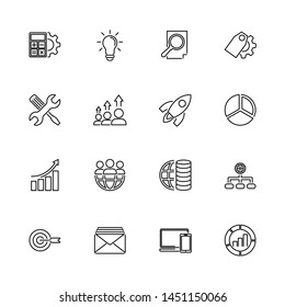 Seo Optimization, Idea outline icons set - Black symbol on white background. Seo Optimization, Idea Simple Illustration Symbol - lined simplicity Sign. Flat Vector thin line Icon - editable stroke