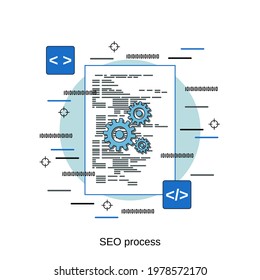 SEO optimization, information search, data analysis flat design style vector concept illustration