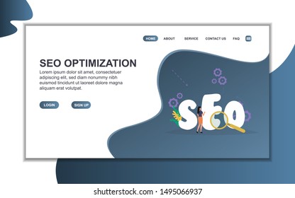 SEO optimization landing page template. Flat design concept of web page design for website. Easy to edit and customize