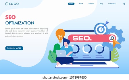 SEO optimization landing page website illustration vector flat design 