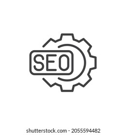 SEO optimization line icon. linear style sign for mobile concept and web design. Search Engine Optimization gear outline vector icon. Symbol, logo illustration. Vector graphics