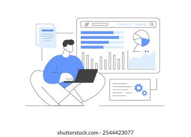 Seo optimization, modern information technology, optimization methods, tools, analysis, security and protection. Flat Cartoon Vector Illustration, icon. Stylish, Minimalist Modern Abstract